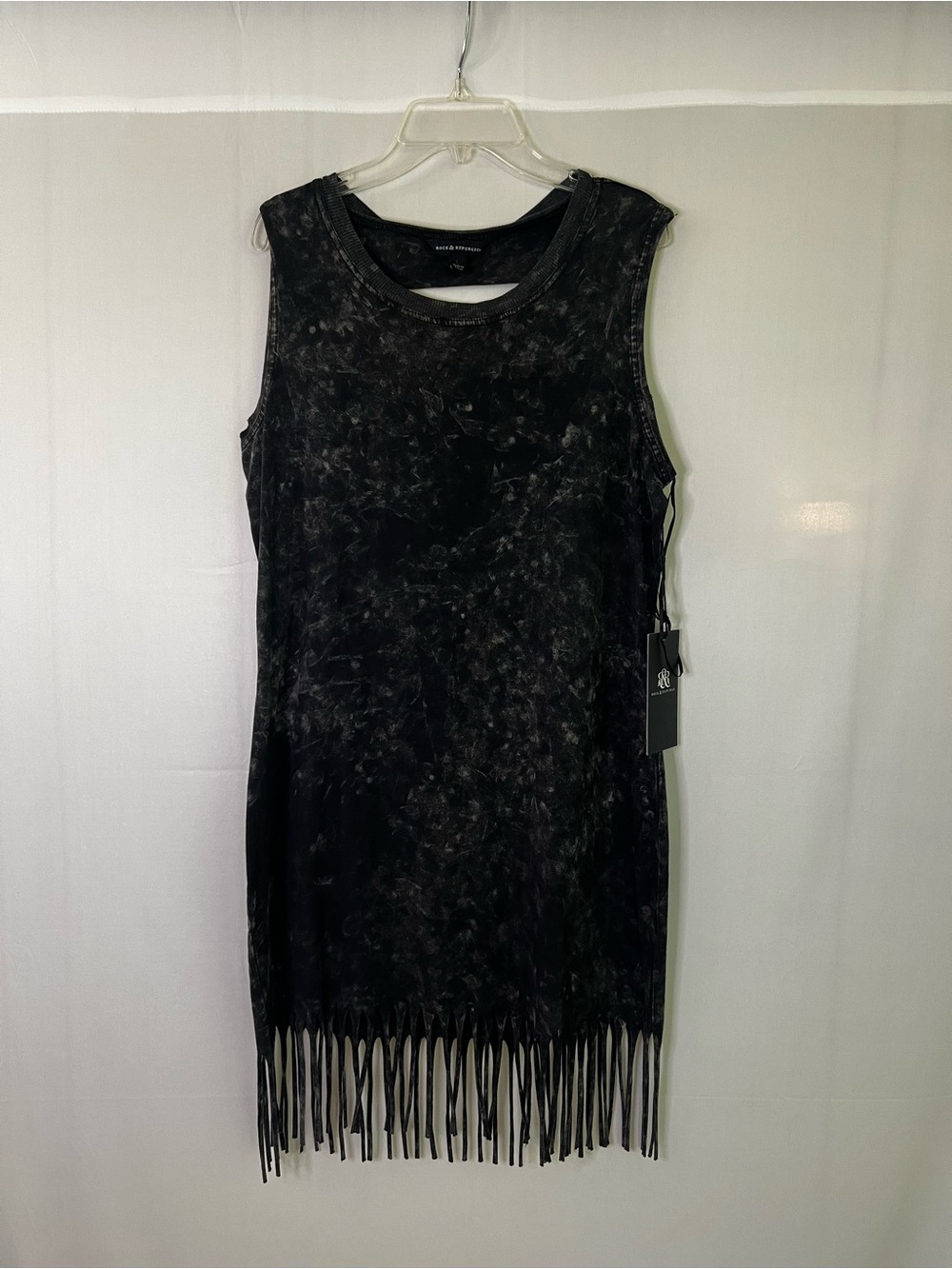 Rock & Republic Black Marbled Fringe Mini Dress